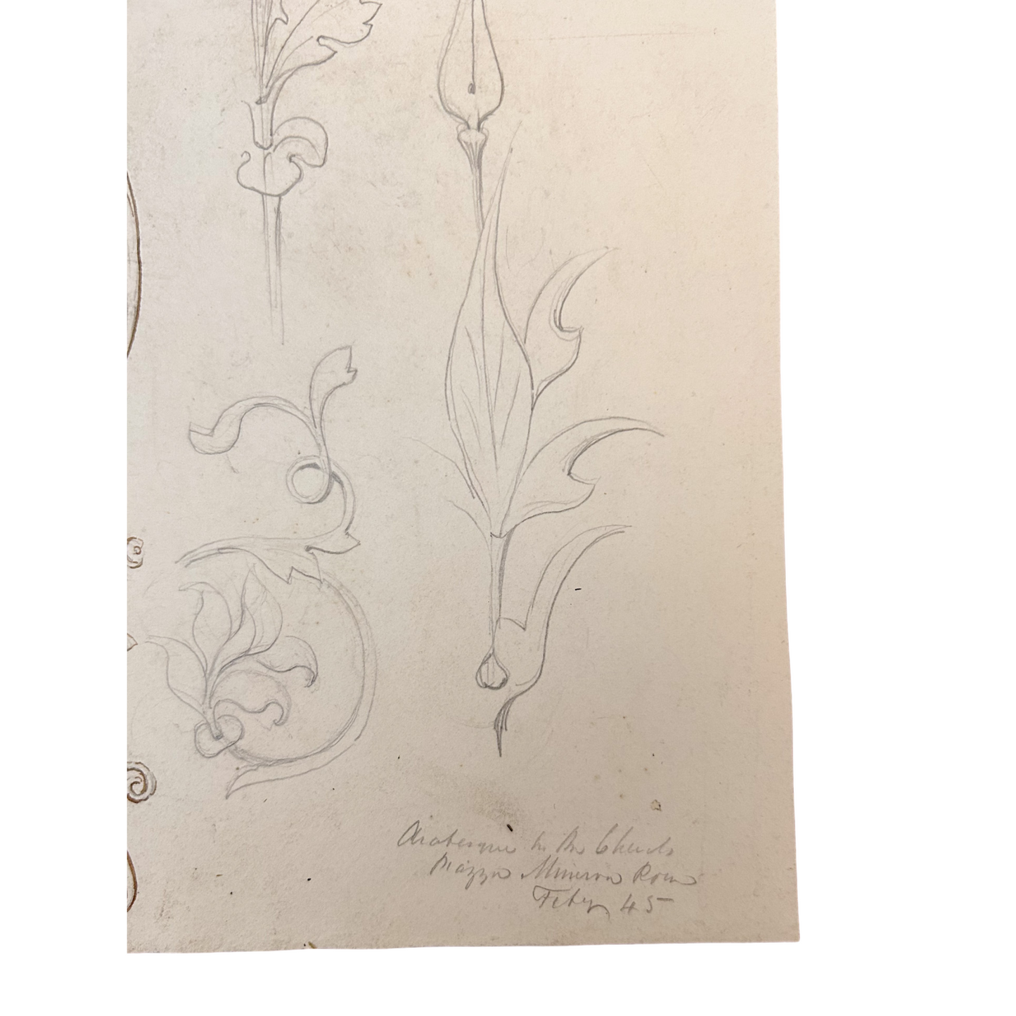 HB Garling Architectural Sketch – Ornamental Floral and Shell Motifs, 1845