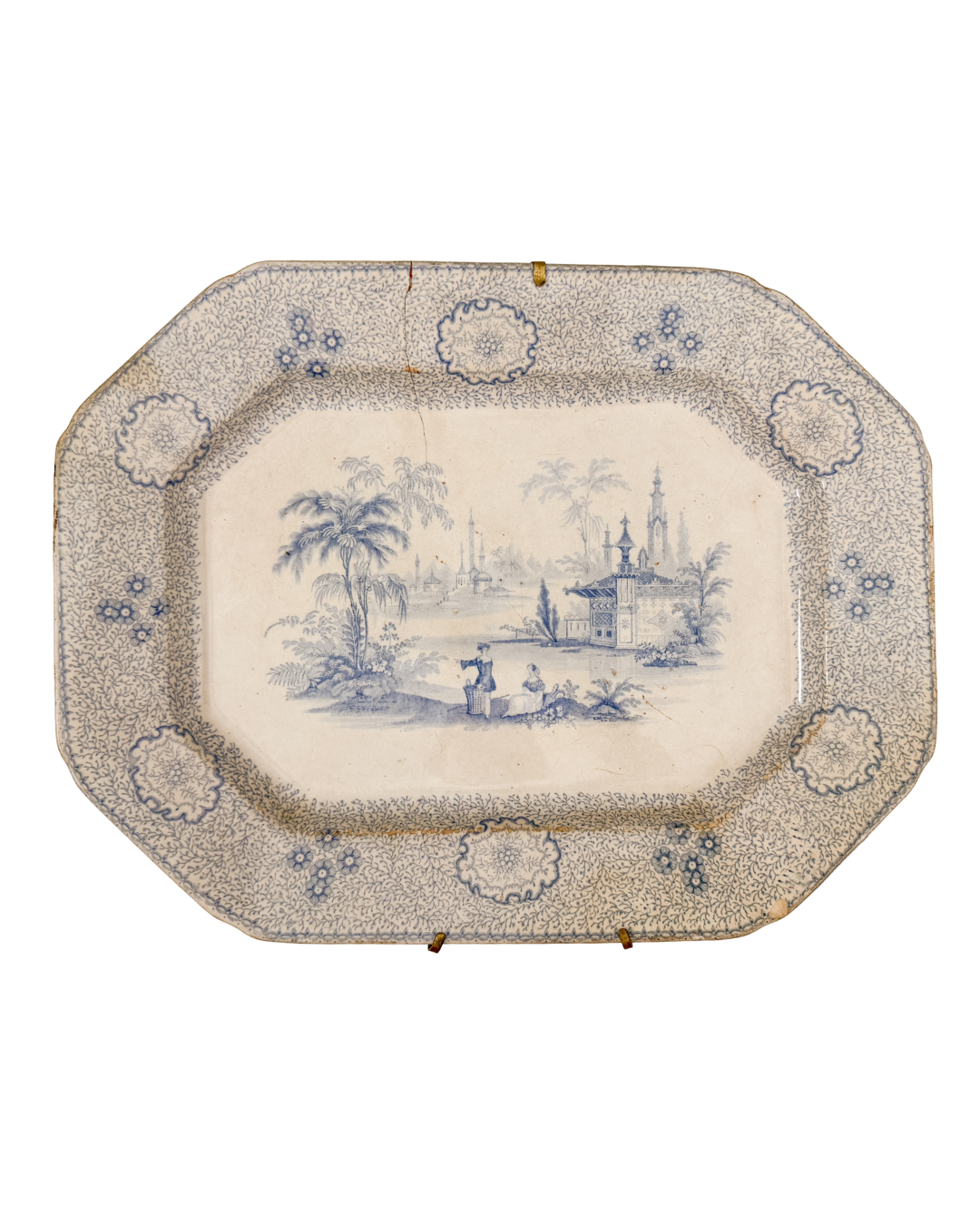 Antique English Staple Repair Transferware Platter | Wedgwood