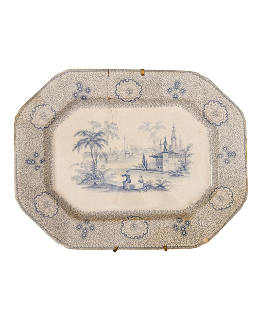 Antique English Staple Repair Transferware Platter | Wedgwood