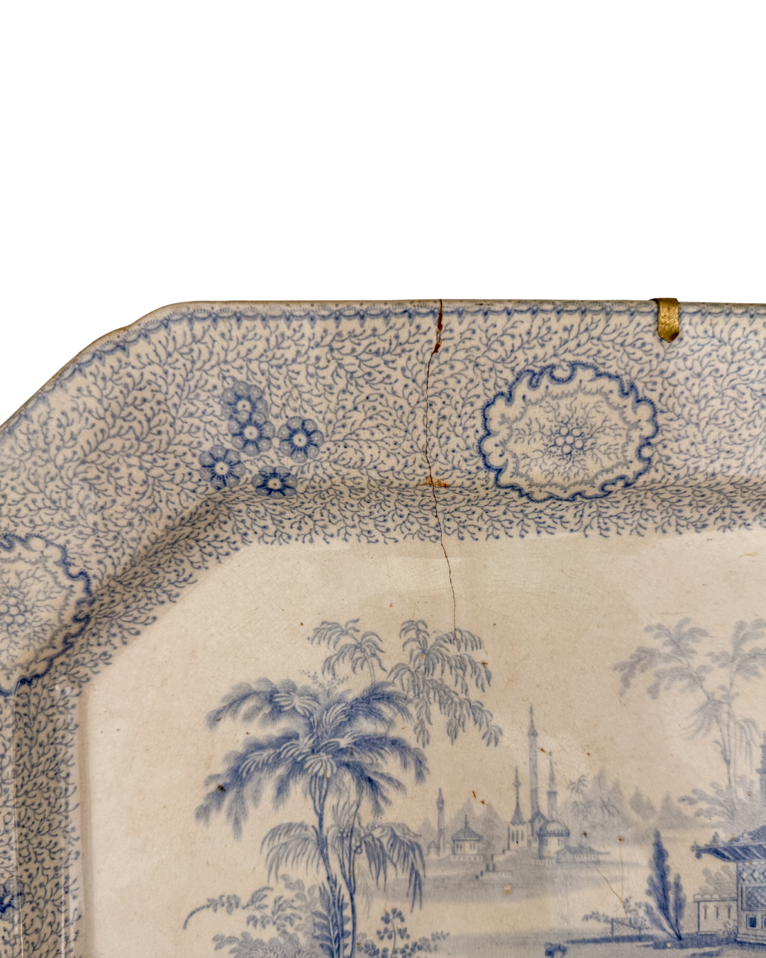 Antique English Staple Repair Transferware Platter | Wedgwood