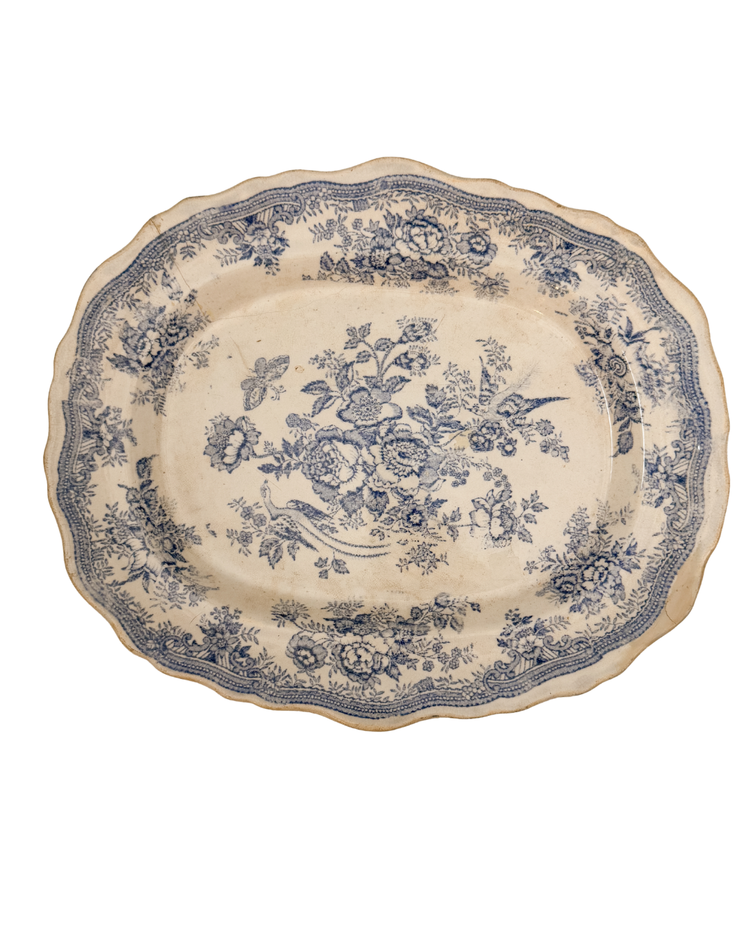 Antique English Transferware Asiatic Pheasant Platter | denim blue