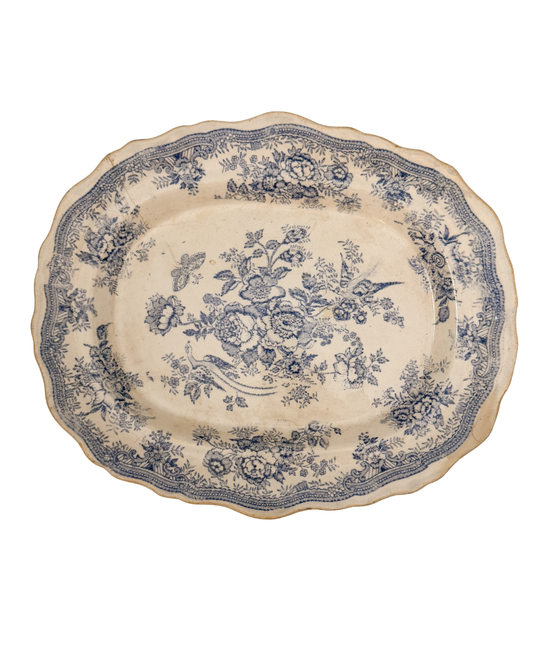 Antique English Transferware Asiatic Pheasant Platter | denim blue