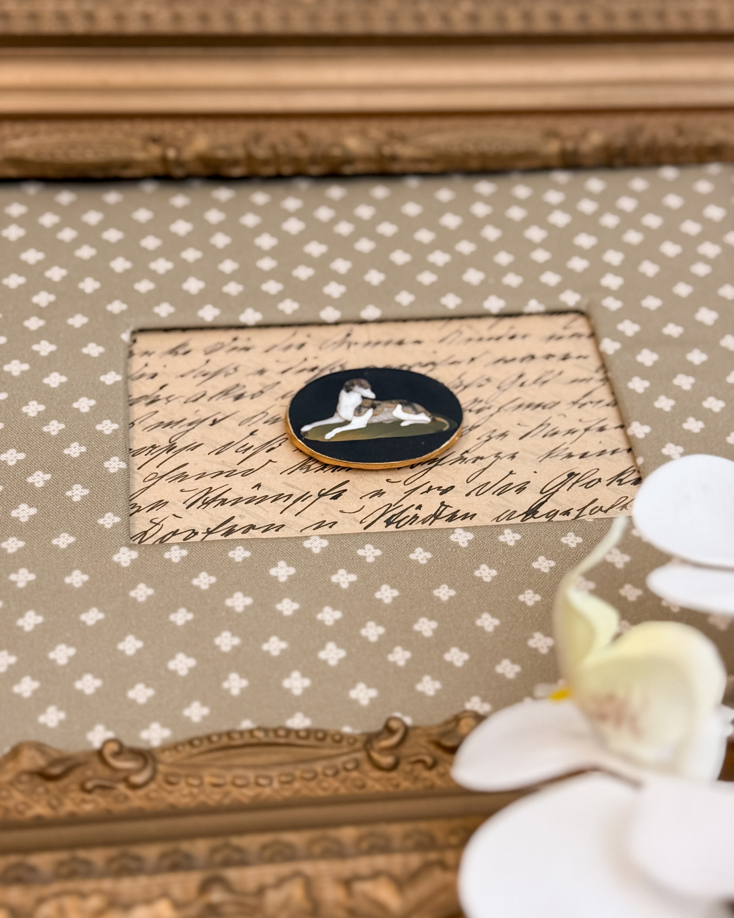 Antique Pietra Dura Whippet/ Greyhound | Custom Framed