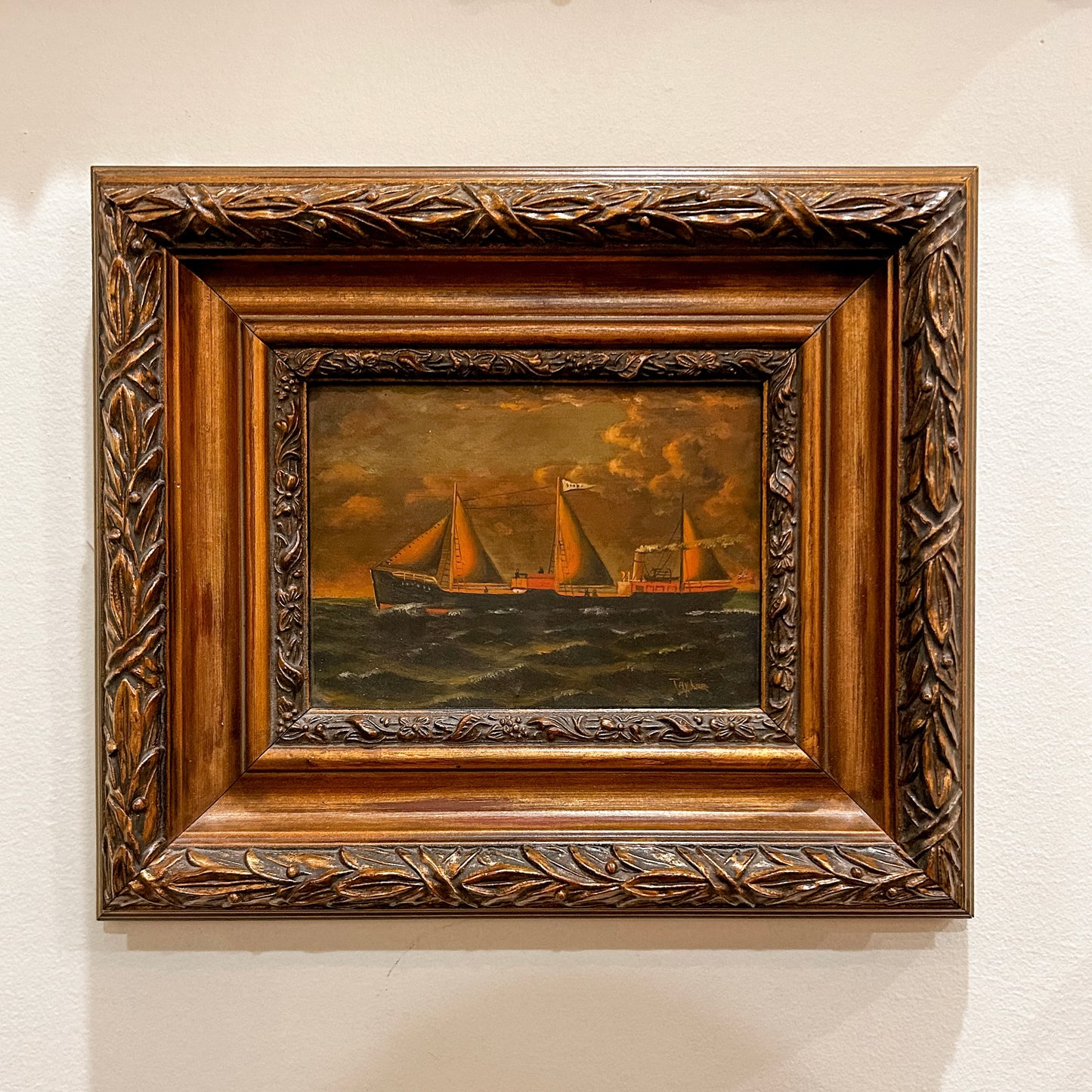Antique English Ship Oil Painting on Copper