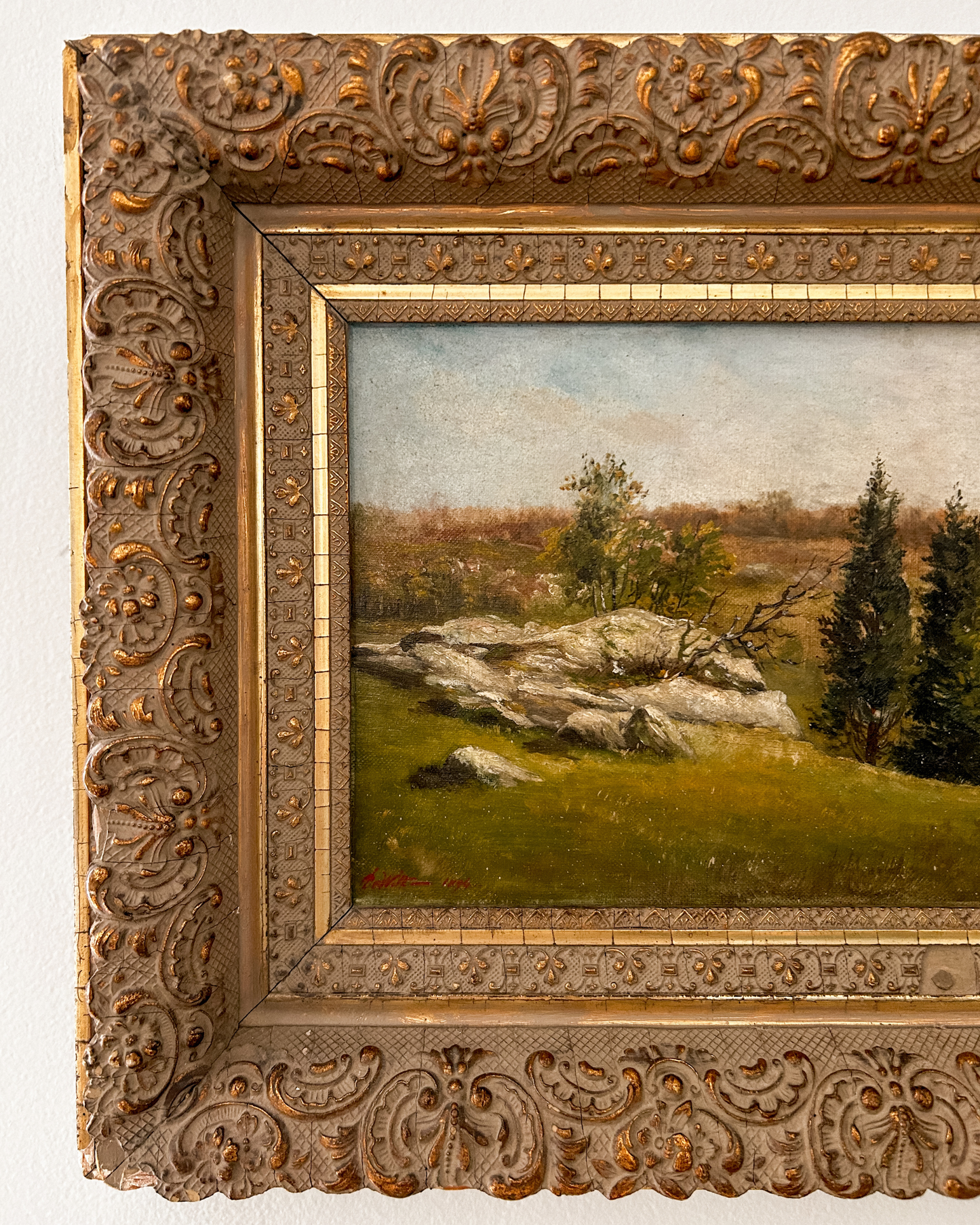 Antique Oil on Canvas Landscape Painting Signed Dewolt or Dewolf, Dated 1894