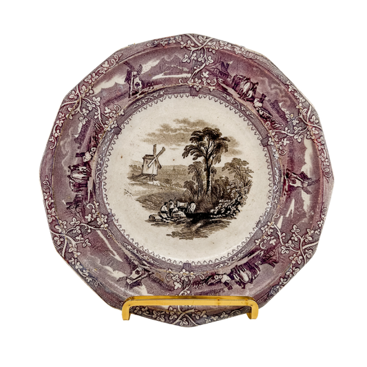 Antique BiColor Mulberry Transferware Ironstone Plate | Eon by G. Wooliscroft
