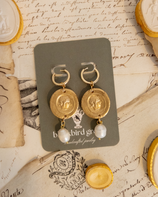 Medusa + Pearl Charm | Intaglio Grove Handmade Earrings