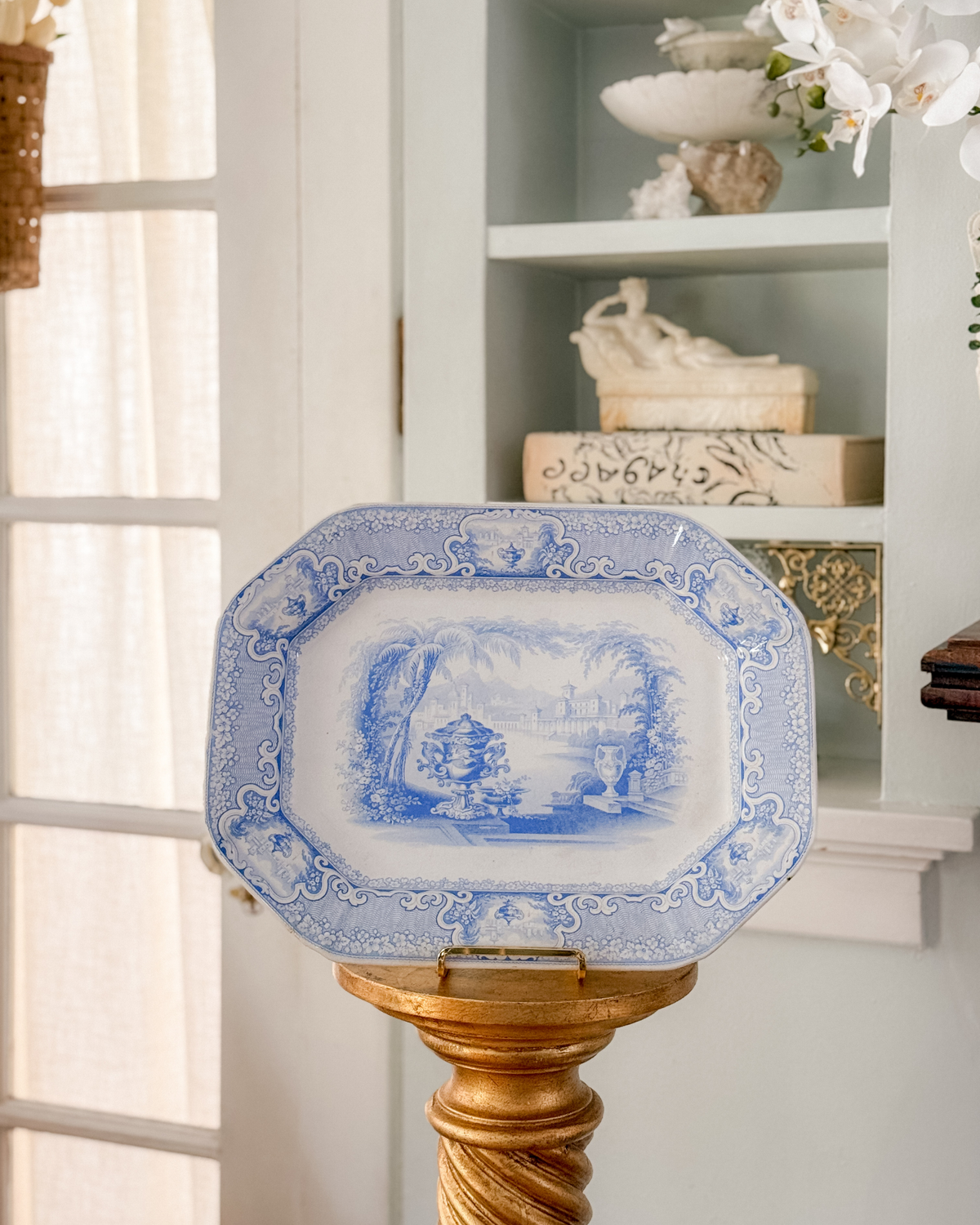 Antique Blue & White Transferware Platter | Wedgwood | Washington Vase