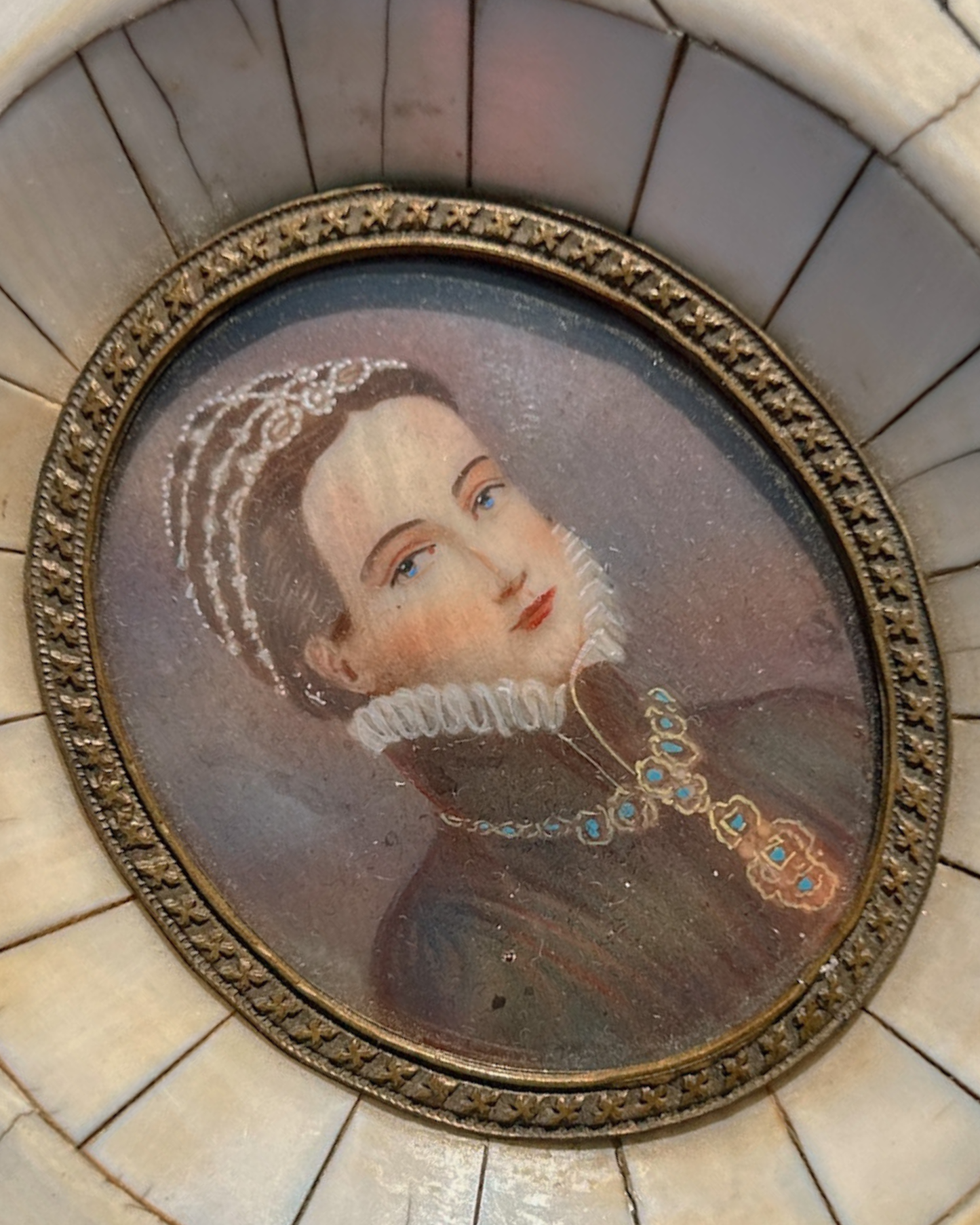 Antique Miniature Portrait of a Lady in Ivory Frame
