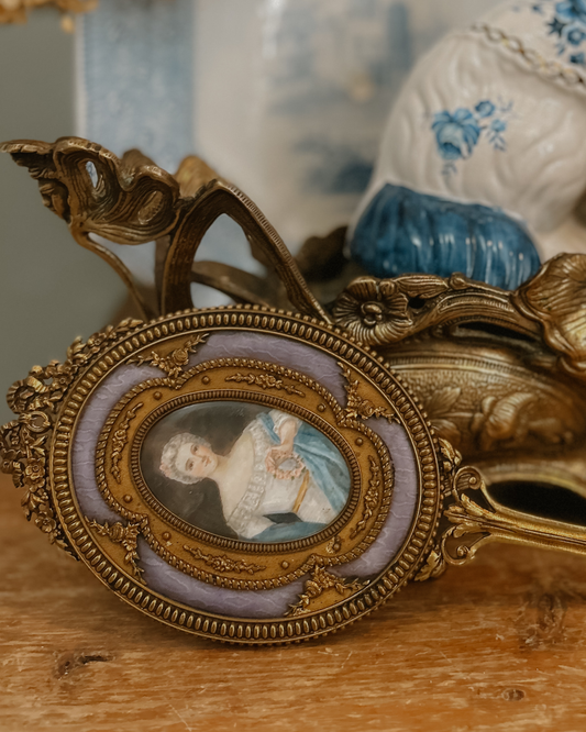 Antique French Hand Mirror with Portrait