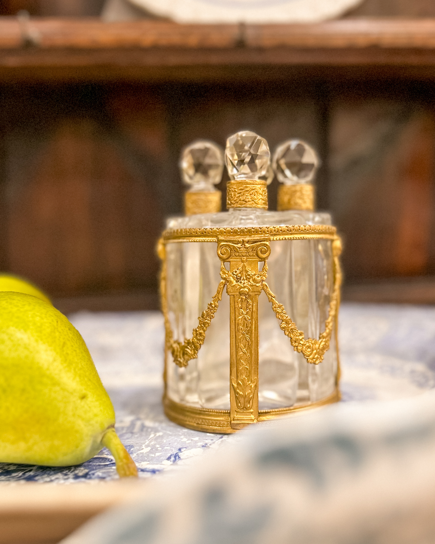 Antique 19th Century French Ormolu Empire Four Perfume Bottle Set