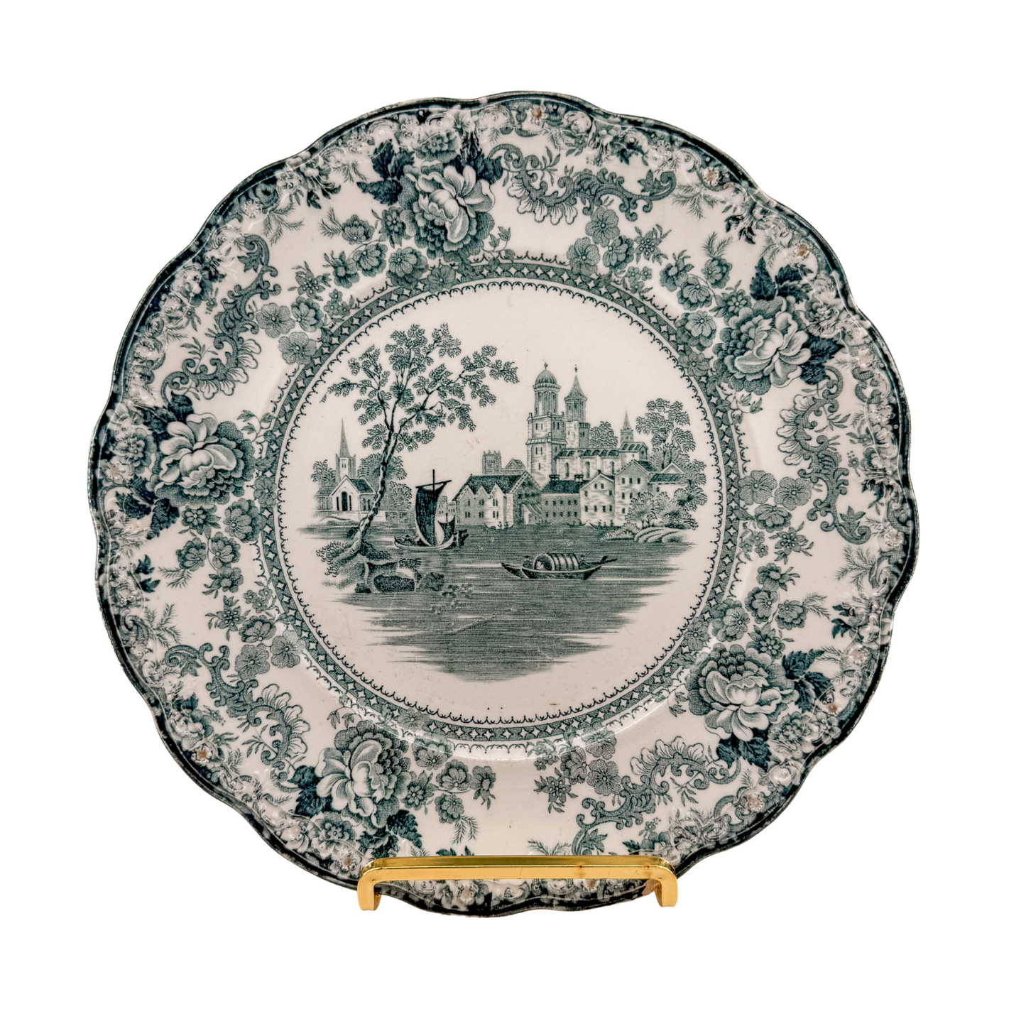 Antique English Teal Transferware Plate | Togo Pattern | *chip