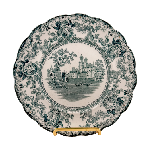 Antique English Teal Transferware Plate | Togo Pattern | *chip