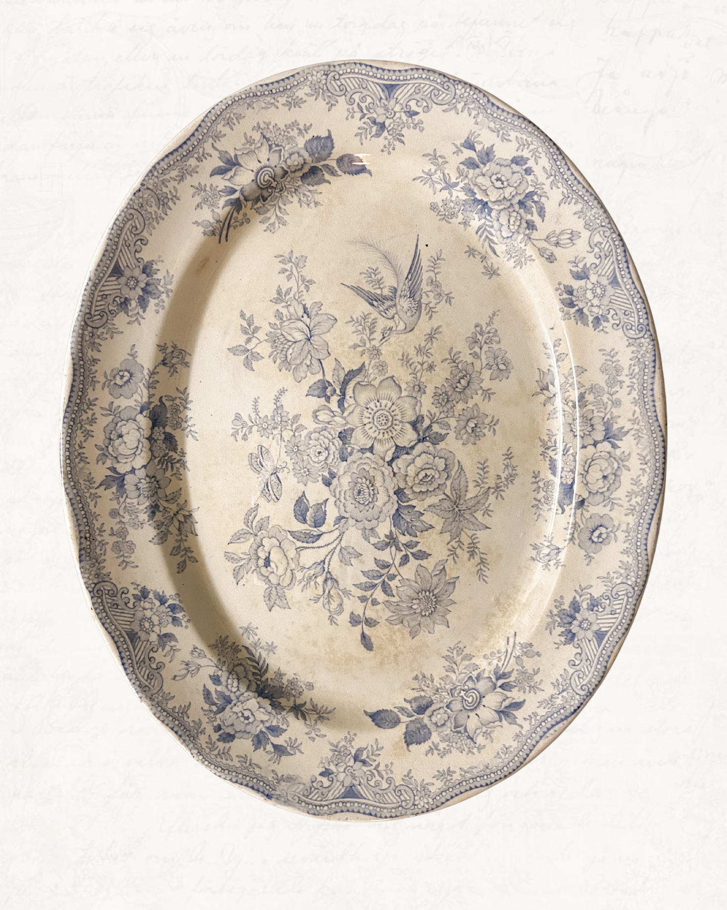 Antique English Asiatic Pheasants Blue Transferware Platter
