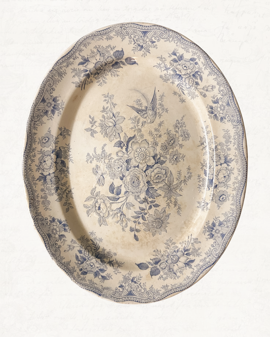 Antique English Asiatic Pheasants Blue Transferware Platter