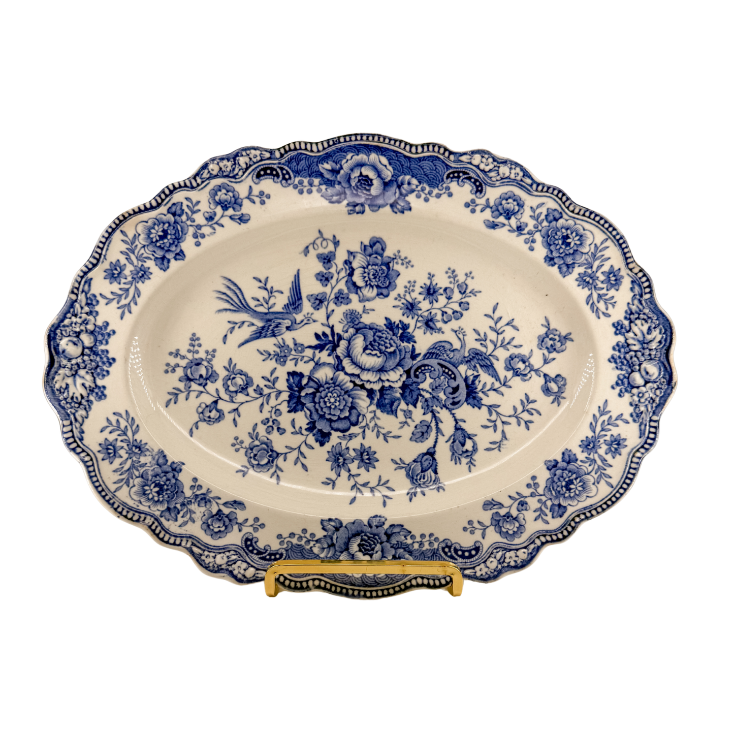 Dark Blue Asiatic Pheasant Scalloped Platter