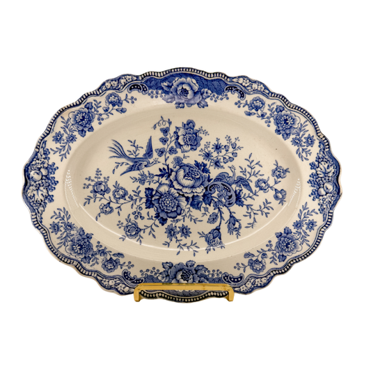 Dark Blue Asiatic Pheasant Scalloped Platter