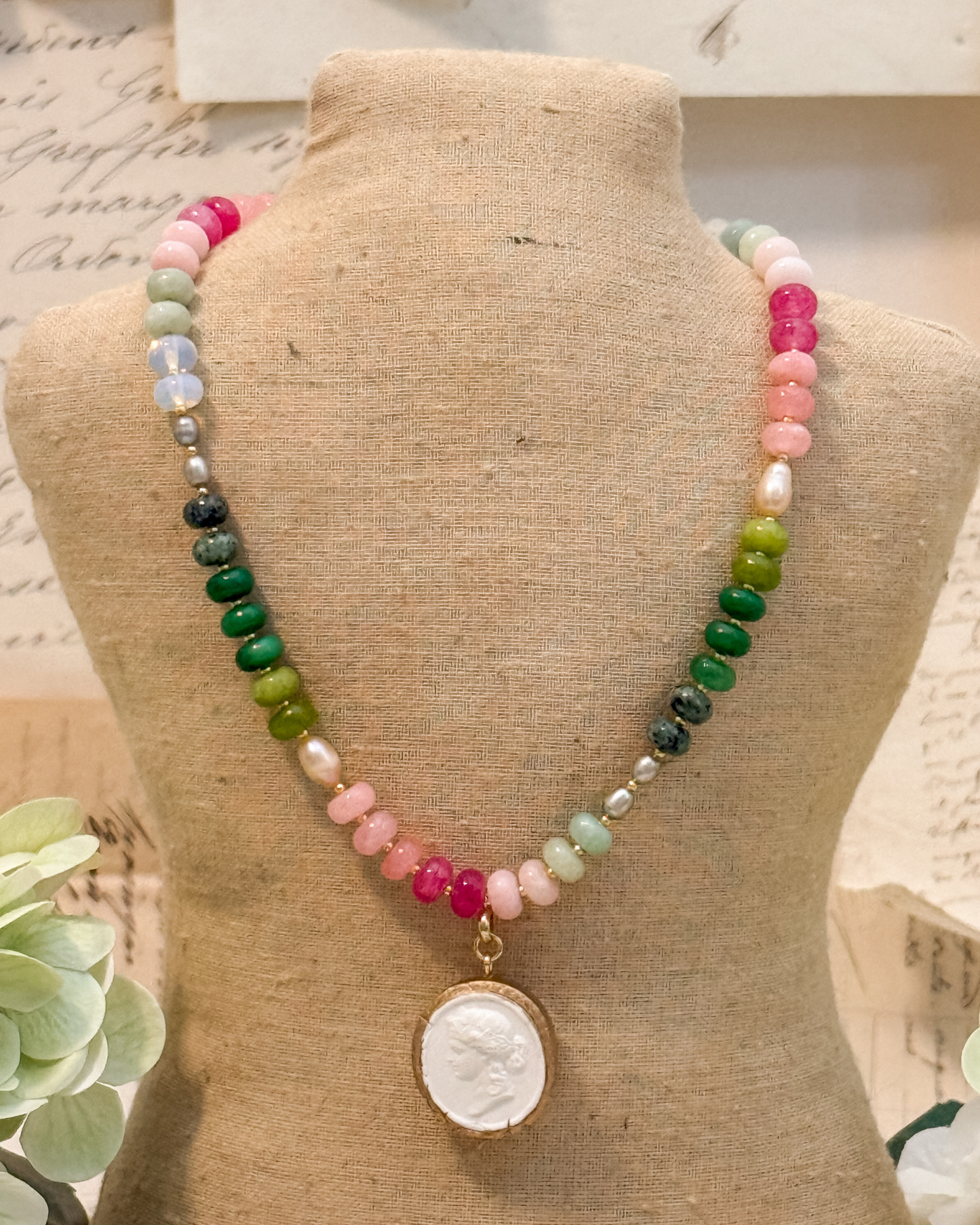 Intaglio Grove Gemstone Necklace | English Garden Collection | Wild Strawberry
