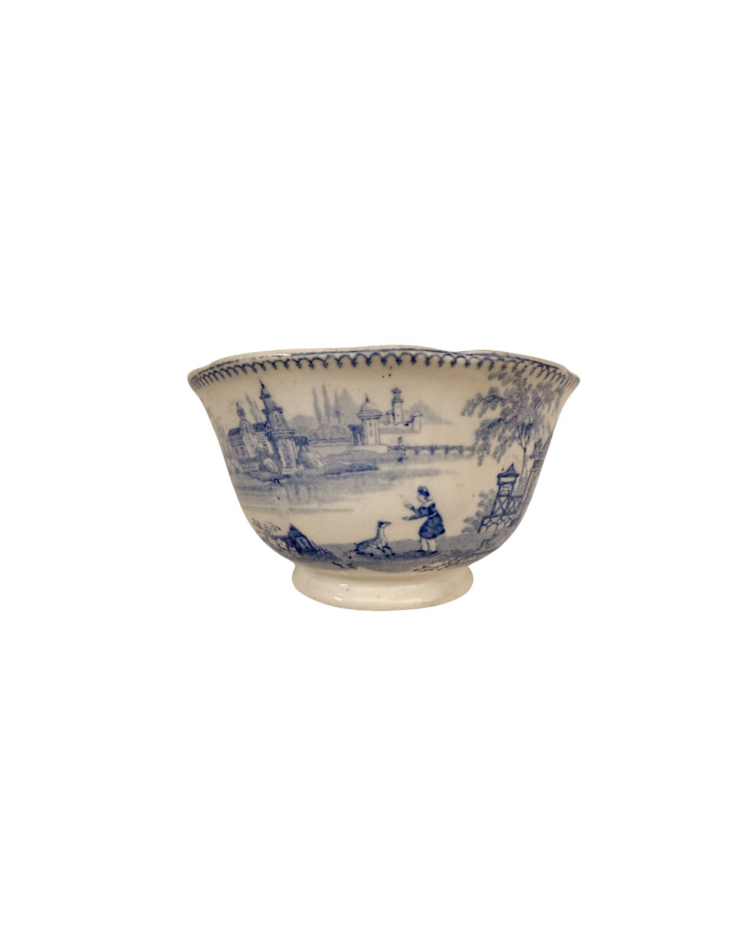 Antique English Transferware Tea Bowl | Dog & Trainer