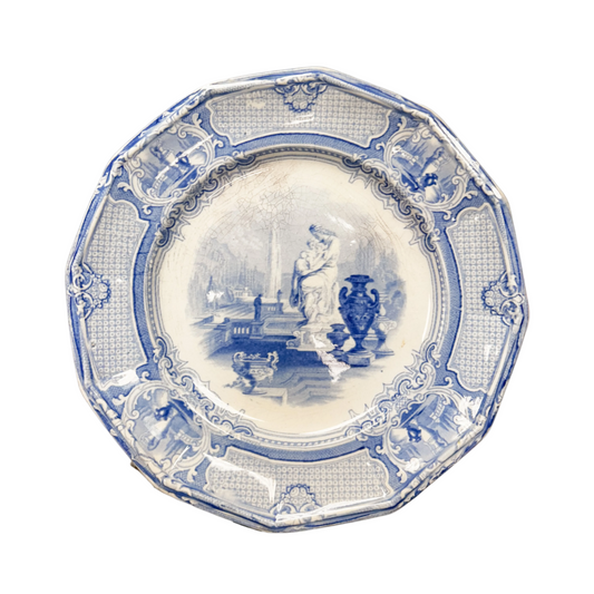 Antique English Blue & White Corella Pattern Plate