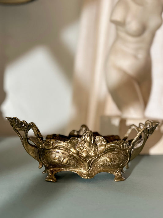 Mini Brass Jardiniere with Art Nouveau figural female details