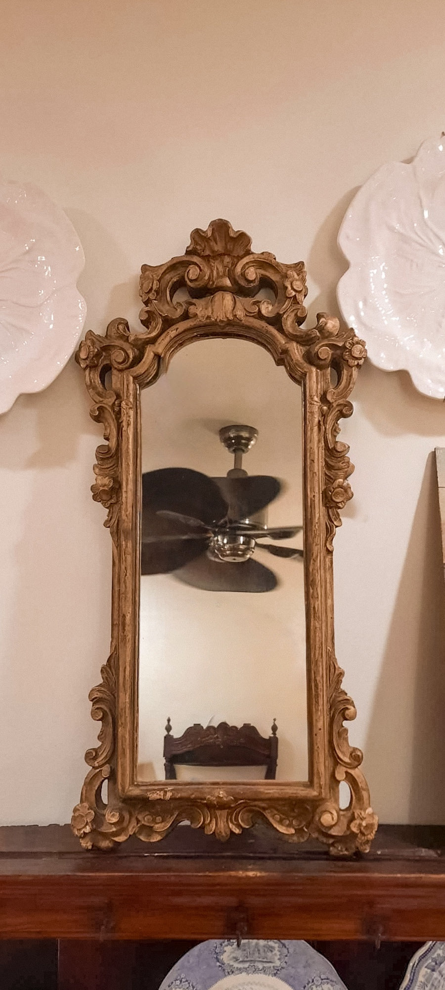 Antique Ornate Wood Mirror (repair to top)