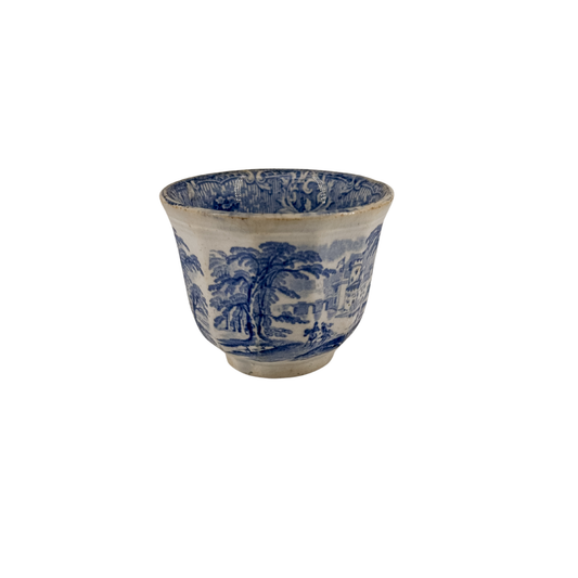 Antique blue & white transferware handleless cup