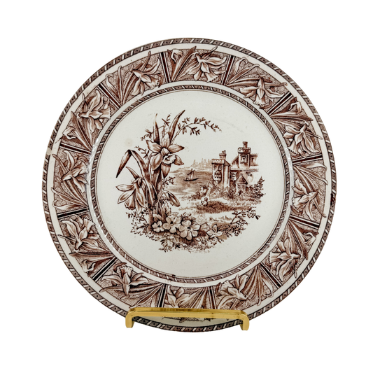 Antique Brown Transferware Plate | Daffodil Pattern
