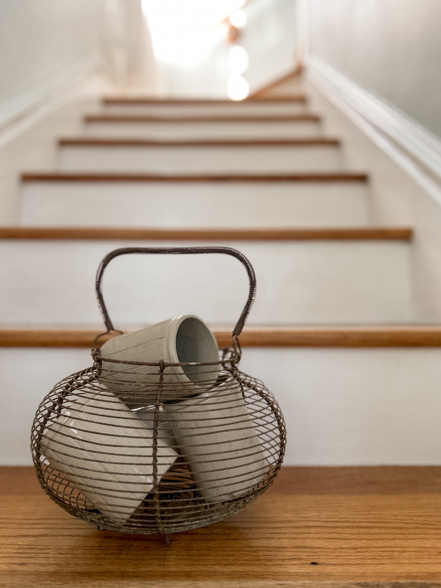 Antique French Egg Basket with 4 Marmalade Jars