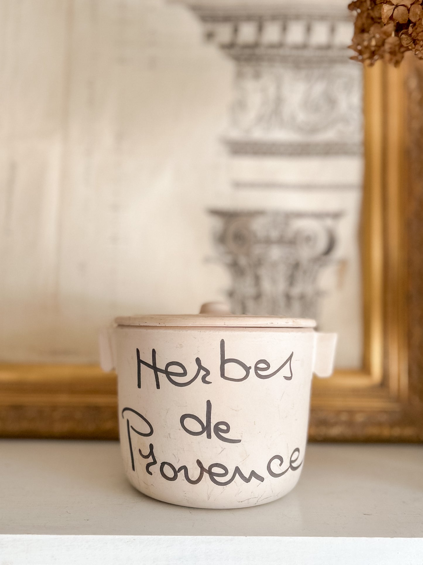 Vintage French “Herbes de Provence” Pot with Lid *chip on lid