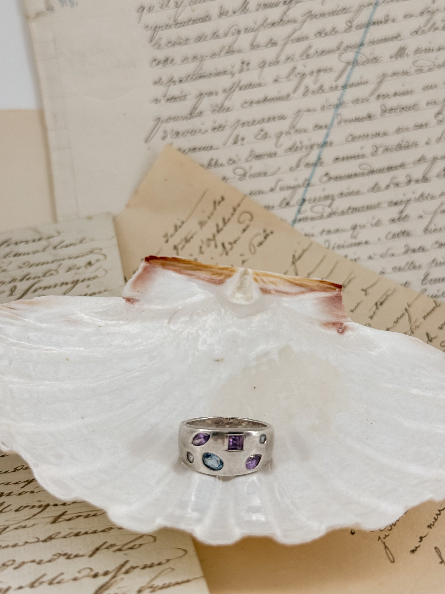 Vintage Sterling Ring with Multi-Shaped Stones | Size 10.5
