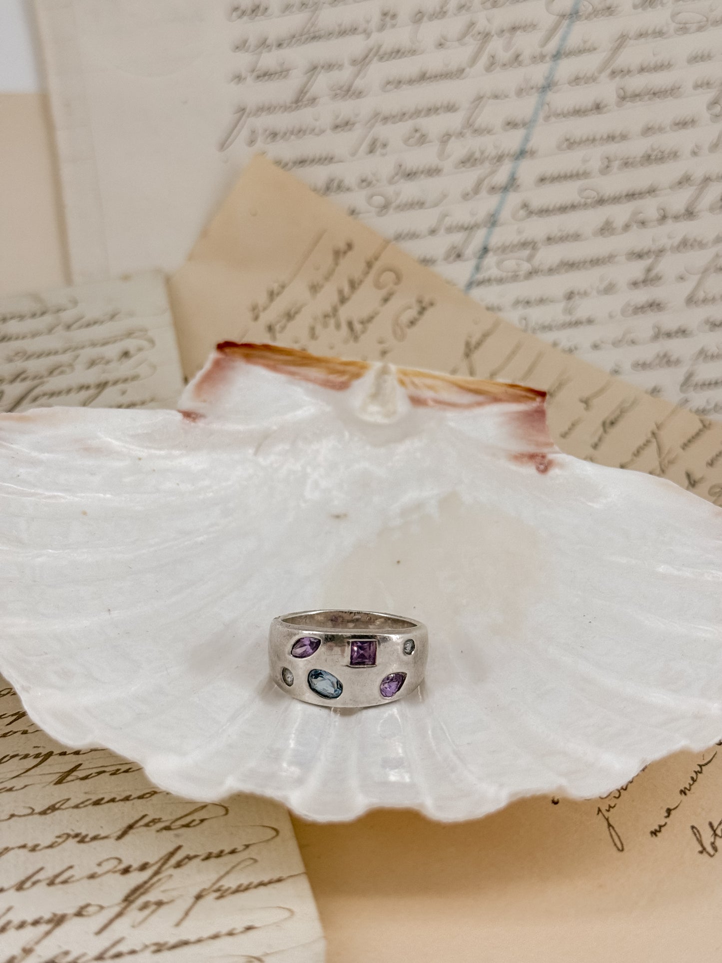Vintage Sterling Ring with Multi-Shaped Stones | Size 10.5