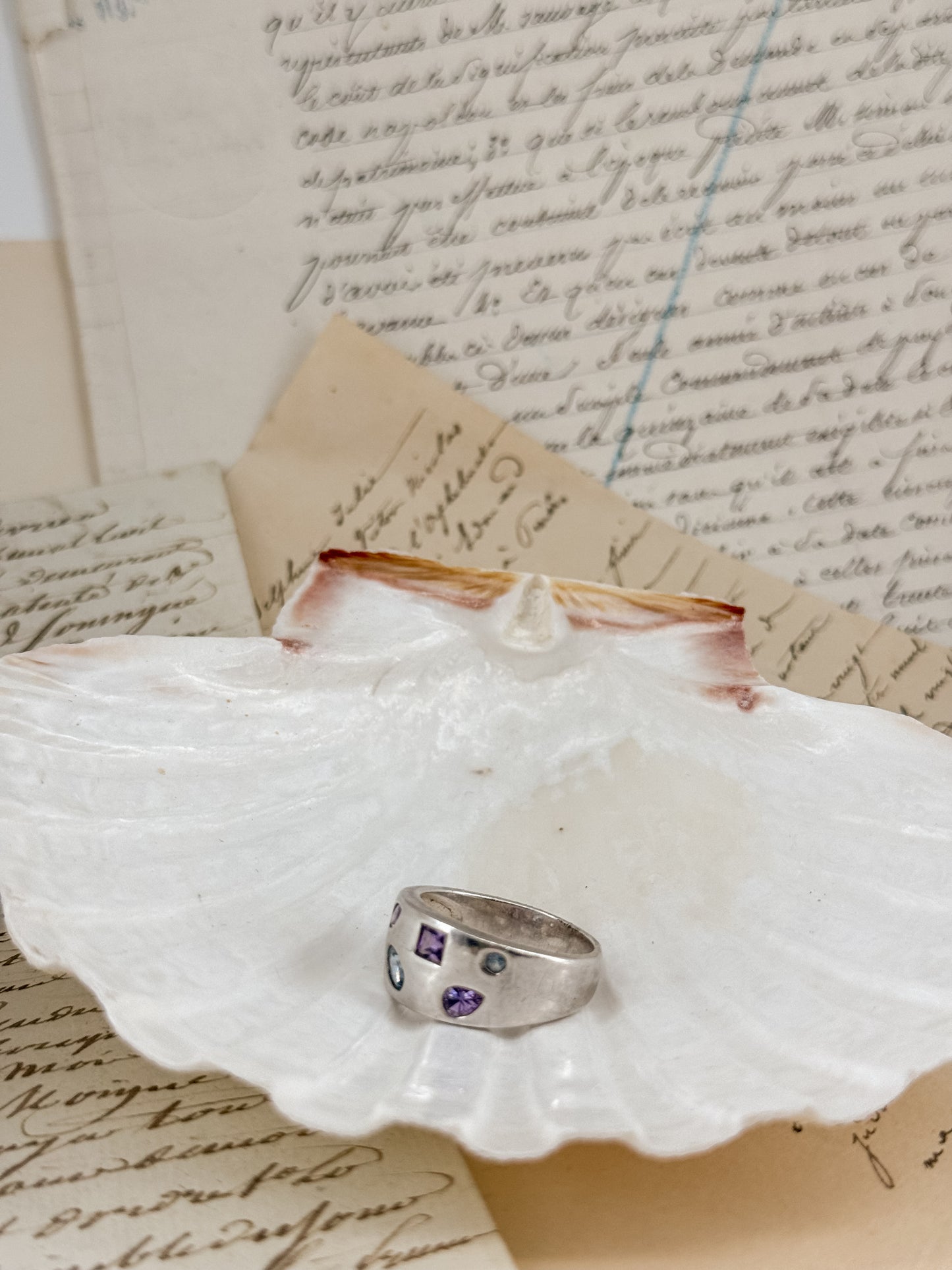 Vintage Sterling Ring with Multi-Shaped Stones | Size 10.5