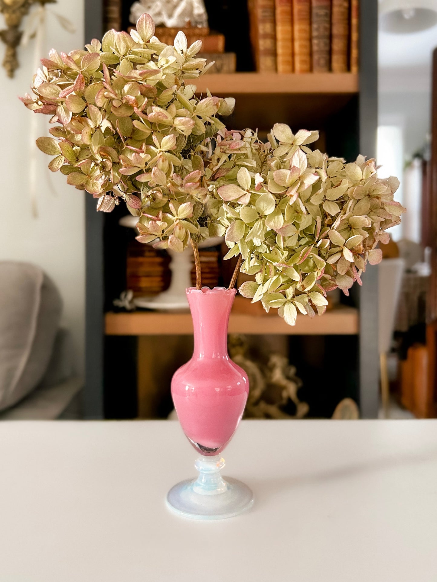 Glass Encased Murano Opaline  Bud Vase with Bulle de Savon Base