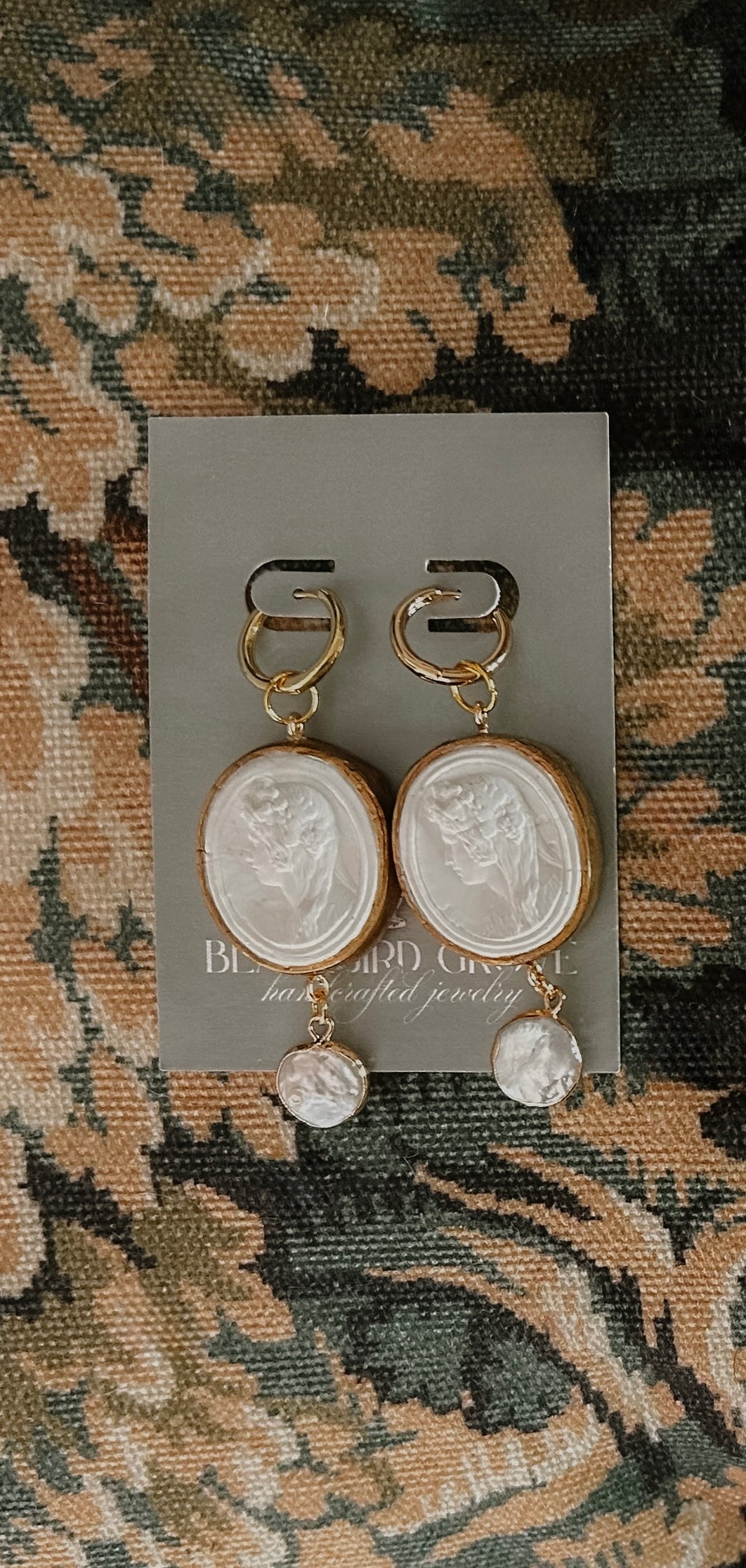 Intaglio Grove Earrings | Floral Crown Woman with Pearls