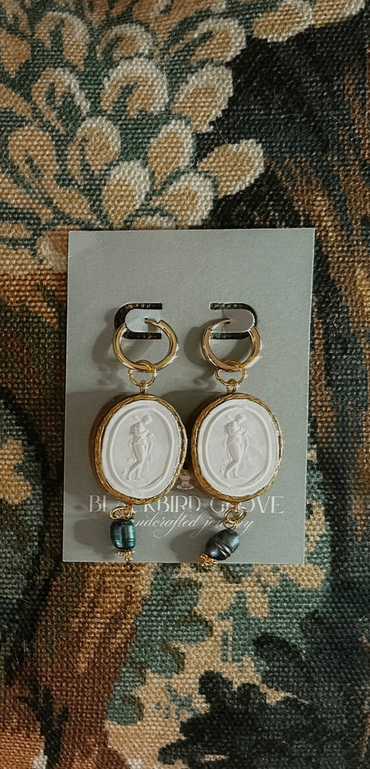 Intaglio Grove Earrings | Goddess with Pelt *add white pearls