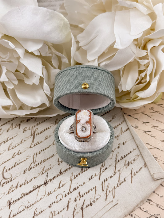 Antique 14K Gold Shell Cameo & Diamond Ring