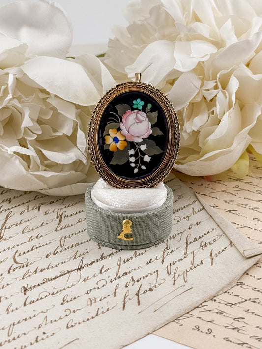 Antique 14kt Gold Pietra Dura Floral Pendant