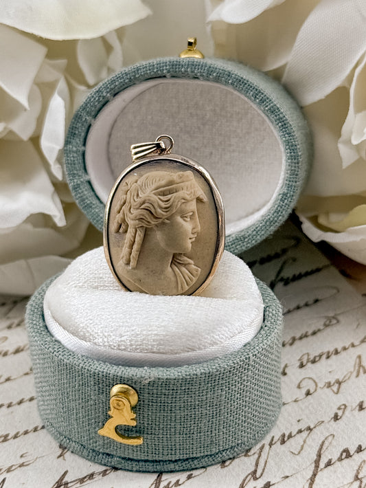 Antique Grand Tour Lava Stone Cameo Pendant with Gold Filled Bezel
