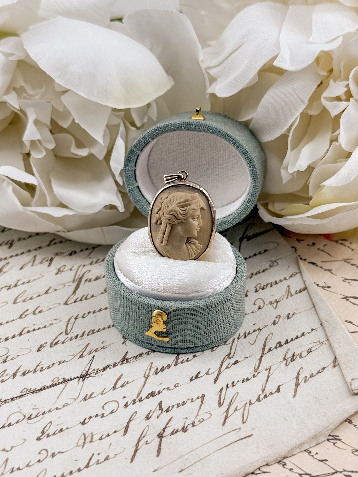 Antique Grand Tour Lava Stone Cameo Pendant with Gold Filled Bezel