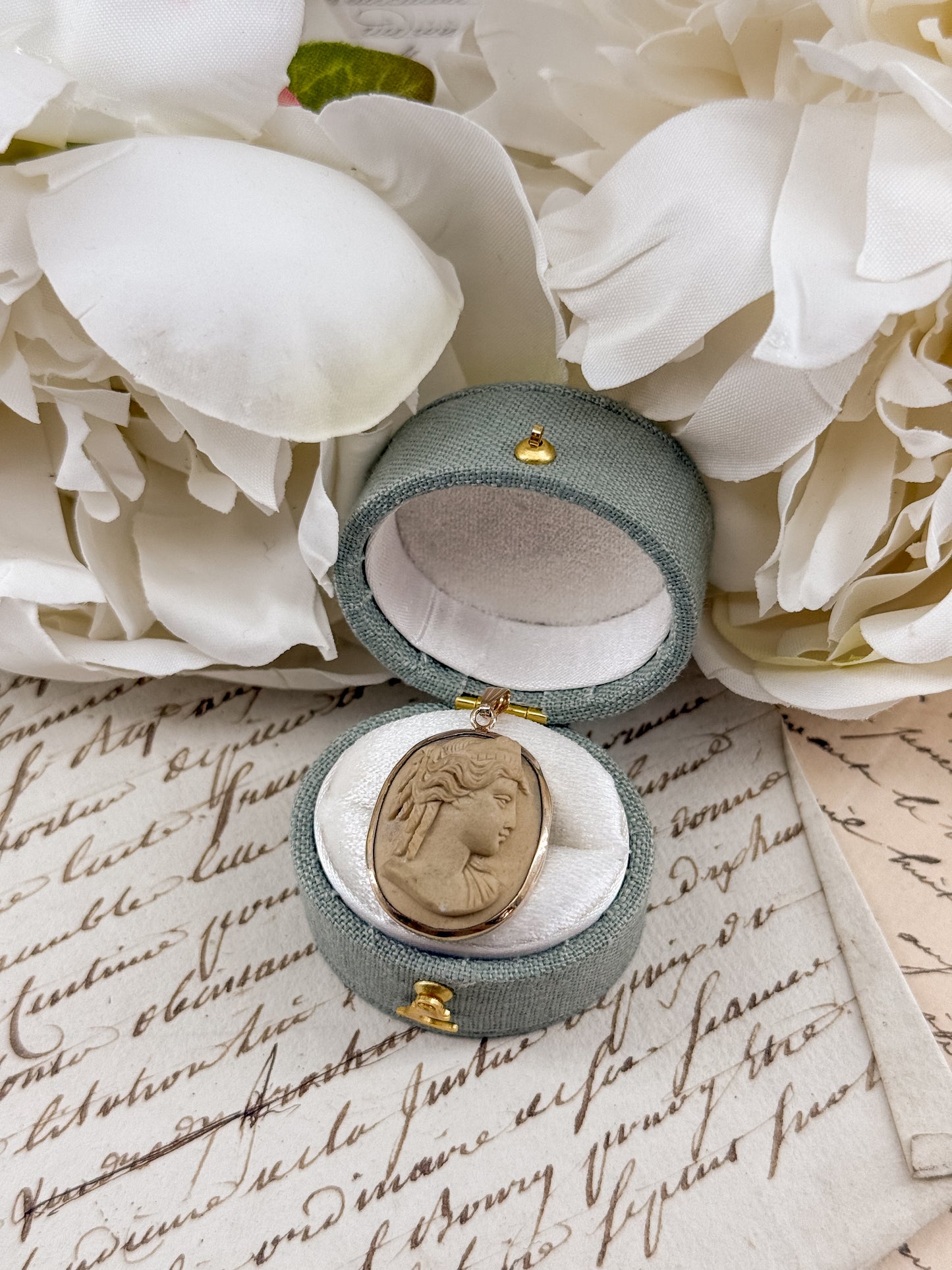 Antique Grand Tour Lava Stone Cameo Pendant with Gold Filled Bezel