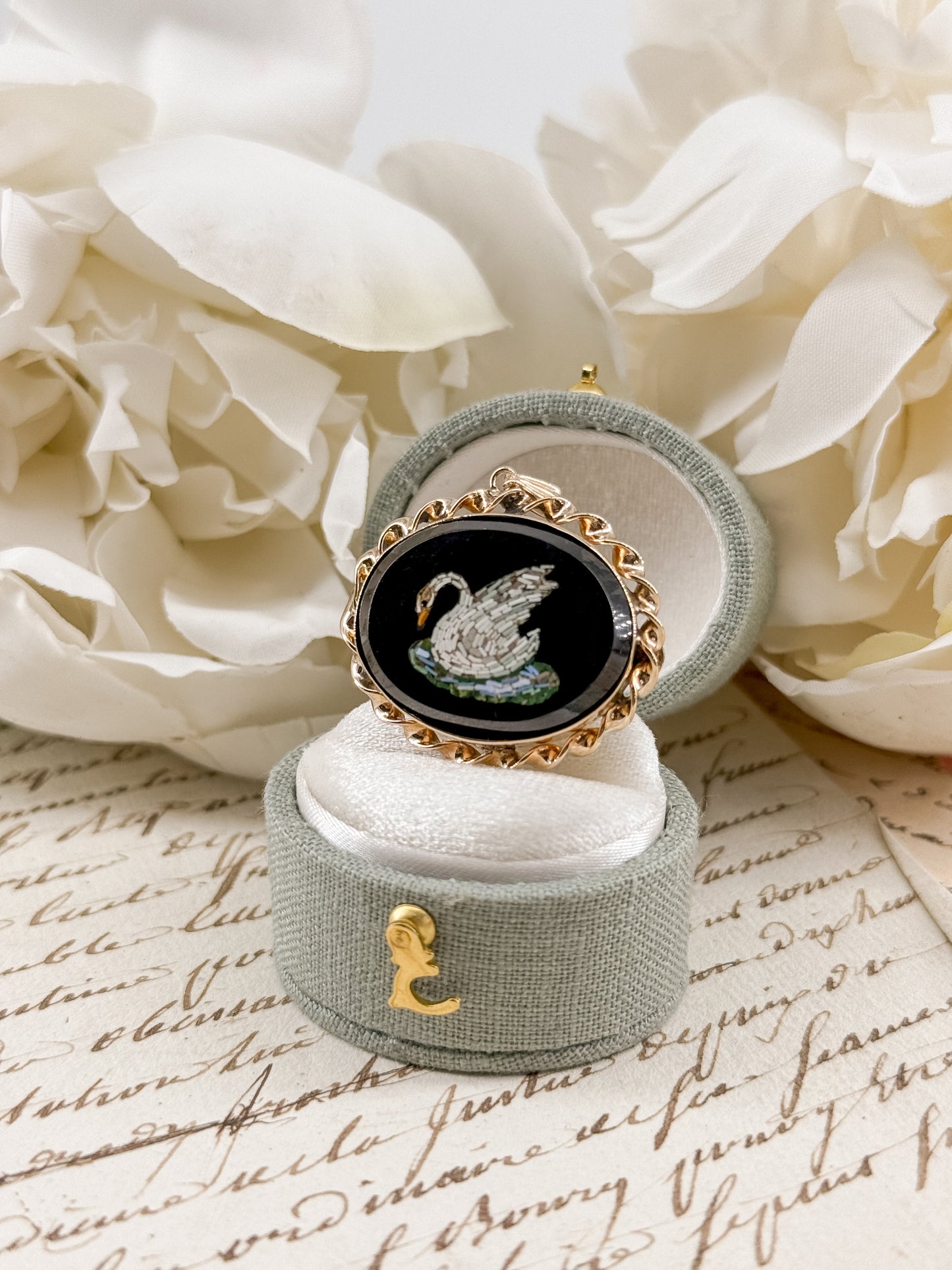 Antique Grand Tour Swan Micromosaic Pendant