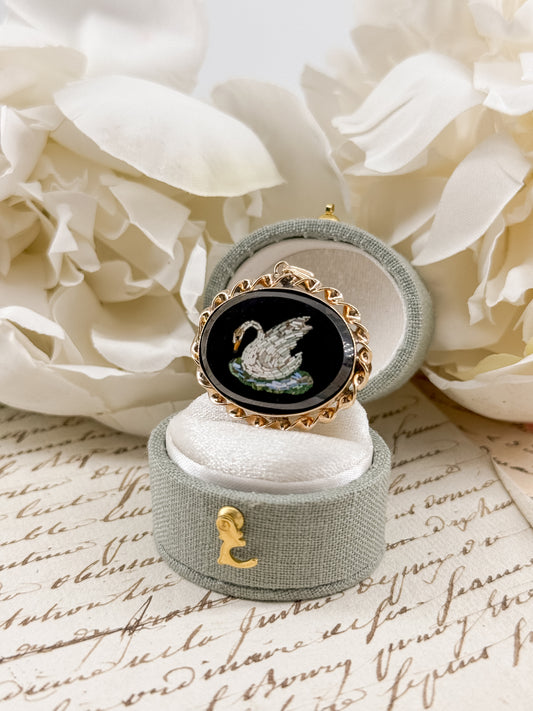 Antique Grand Tour Swan Micromosaic Pendant