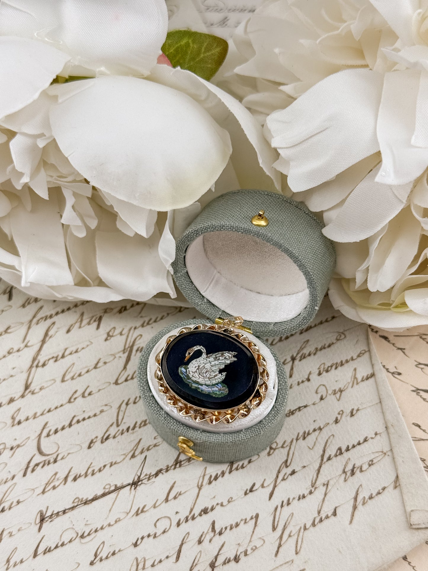 Antique Grand Tour Swan Micromosaic Pendant
