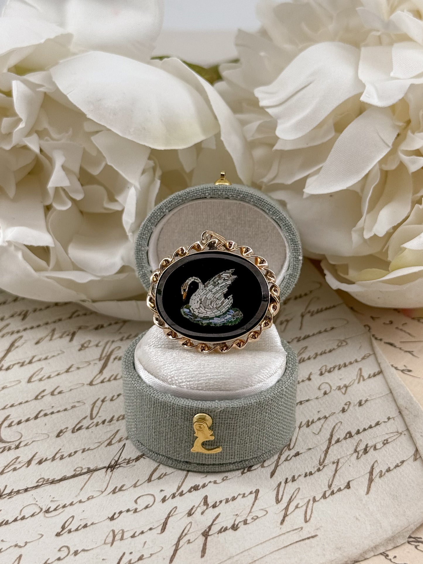Antique Grand Tour Swan Micromosaic Pendant
