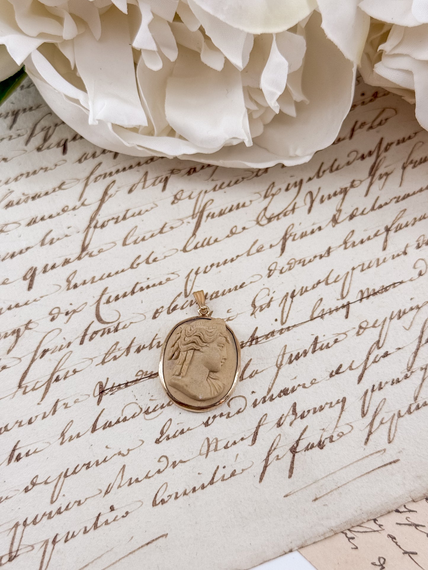 Antique Grand Tour Lava Stone Cameo Pendant with Gold Filled Bezel