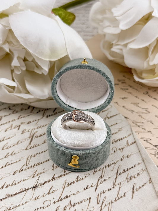 Sterling Silver, 10K Gold & Diamond Buckle Ring