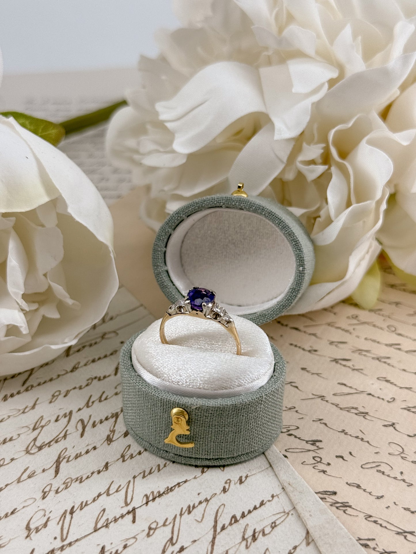 Antique 14K Gold Amethyst & Diamond Ring