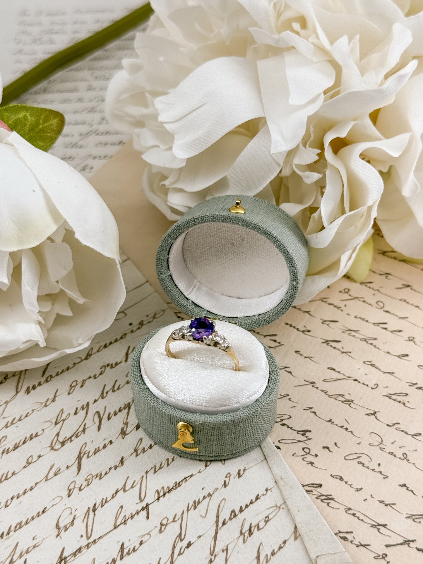 Antique 14K Gold Amethyst & Diamond Ring
