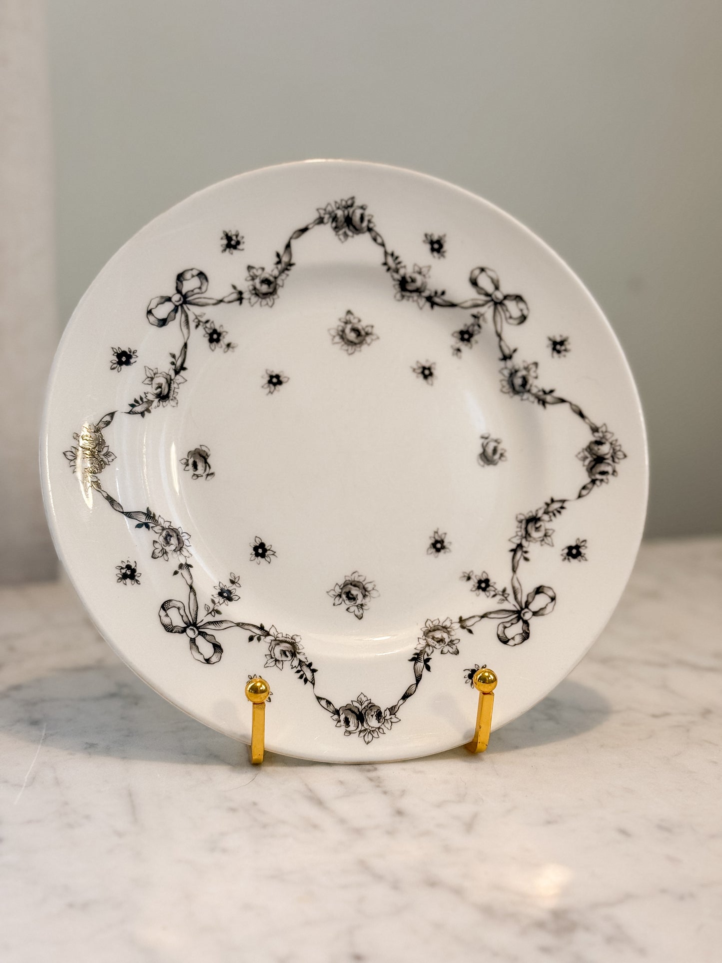 Vintage Transferware Black and White Bow Swag Plate